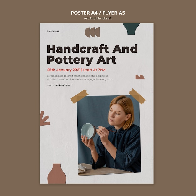 PSD gratuito plantilla de póster de artesanía y cerámica.