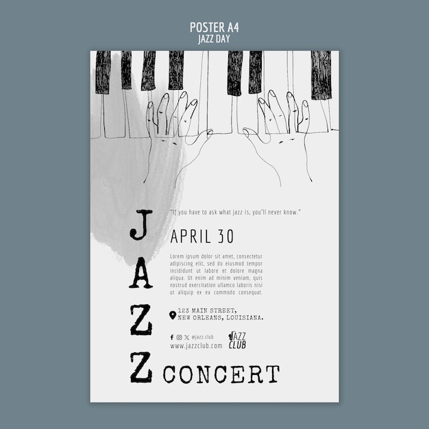 PSD gratuito plantilla de póster artístico para el día del jazz