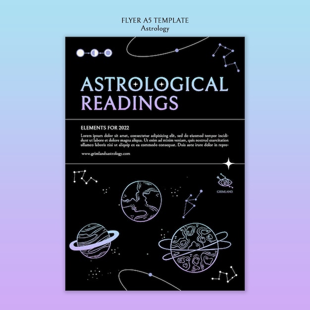 Plantilla de póster de astrología de diseño plano