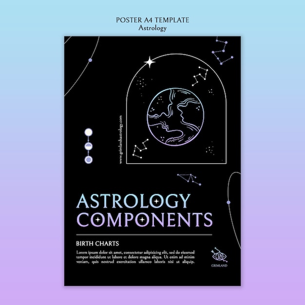 PSD gratuito plantilla de póster de astrología de diseño plano