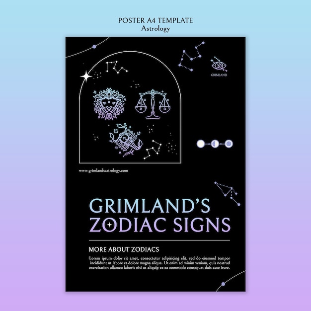 PSD gratuito plantilla de póster de astrología de diseño plano