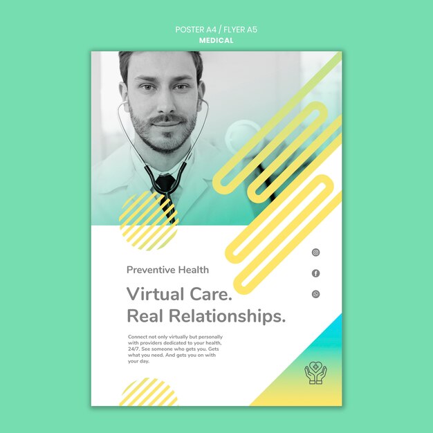 Plantilla de póster de atención virtual