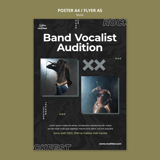 PSD gratuito plantilla de póster de audición de vocalista de banda