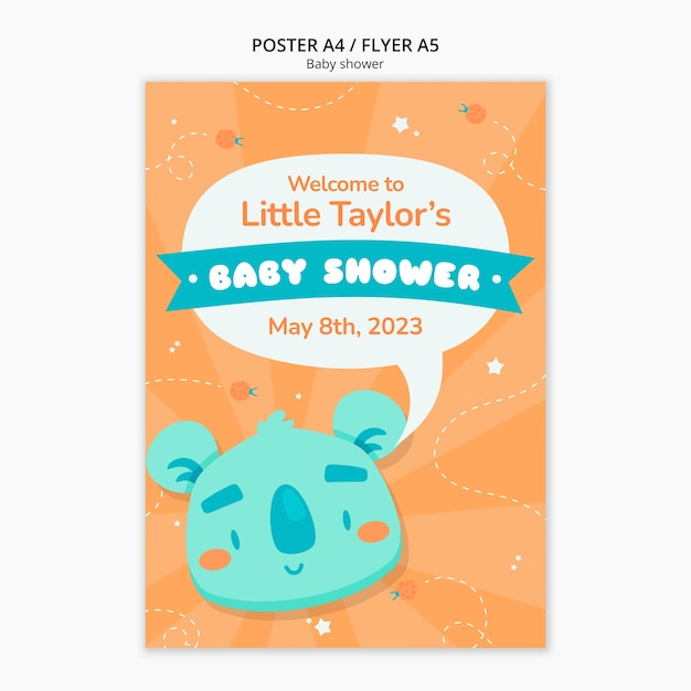 Plantilla de póster de baby shower de diseño plano