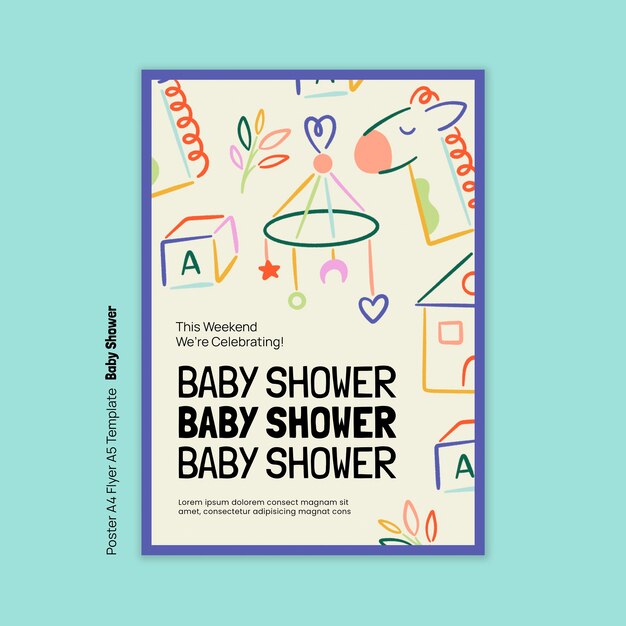 Plantilla de póster de baby shower de diseño plano