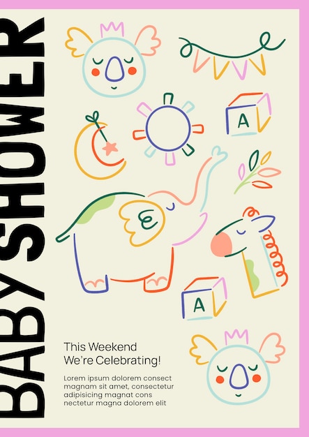 Plantilla de póster de baby shower de diseño plano
