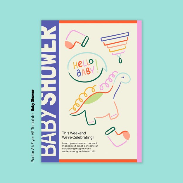 Plantilla de póster de baby shower de diseño plano