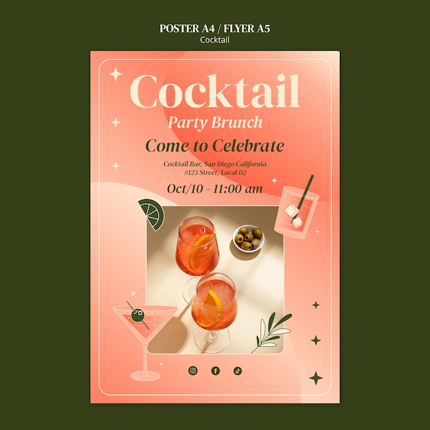 PSD gratuito plantilla de póster de bar de cócteles degradado