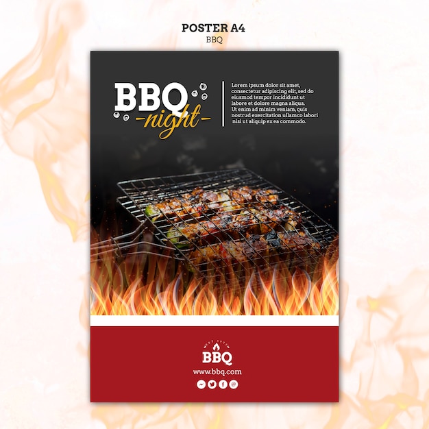 PSD gratuito plantilla de póster de barbacoa y noche de barbacoa