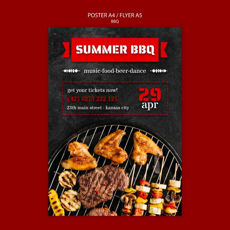 PSD gratuito plantilla de póster con barbacoa