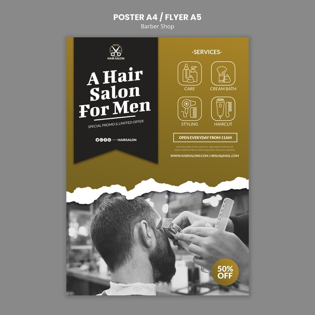 Plantilla de póster de barbería de diseño plano