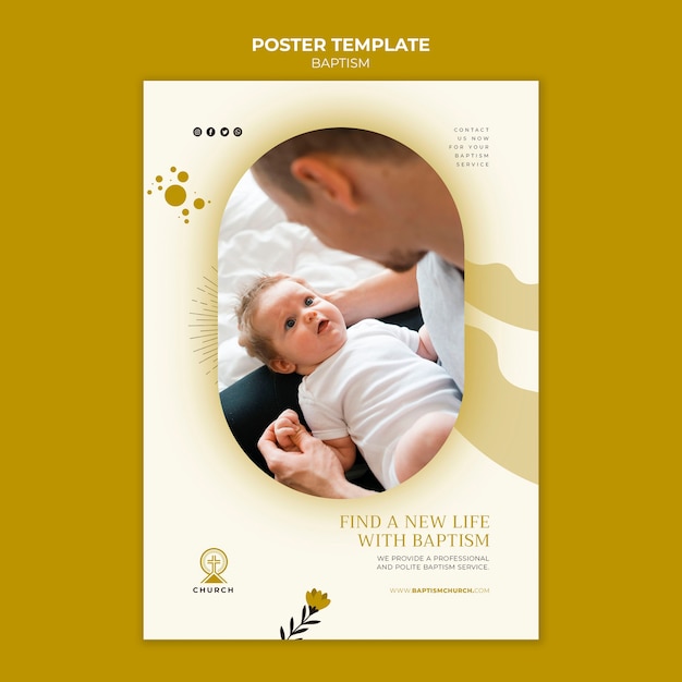 Plantilla de póster de bautismo de diseño plano