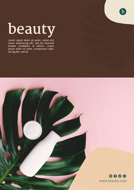 Plantilla de póster de belleza con productos de belleza