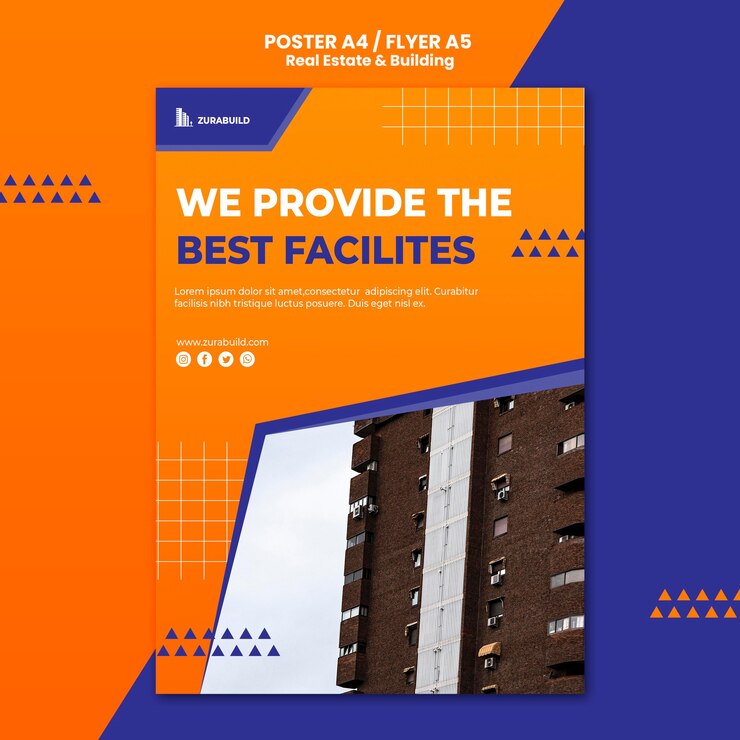 PSD gratuito plantilla de póster de bienes raíces y construcción