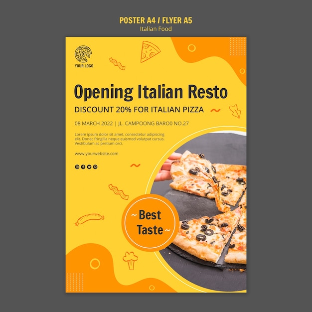 PSD gratuito plantilla de póster para bistro de comida italiana