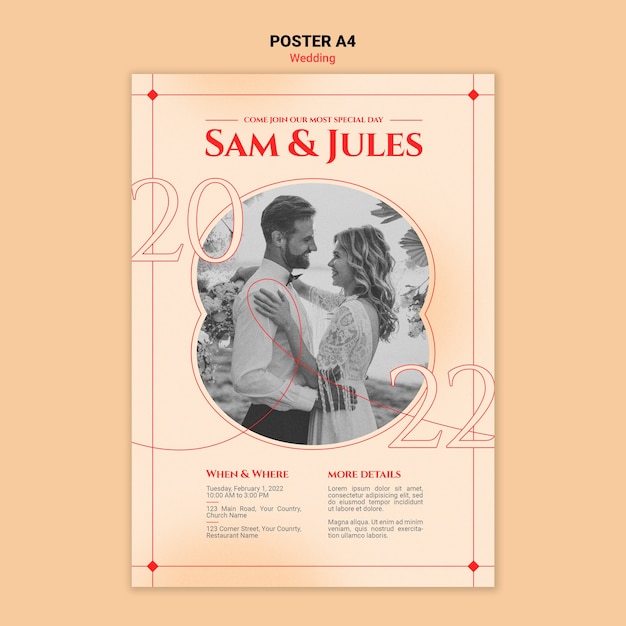 PSD gratuito plantilla de póster de boda a4