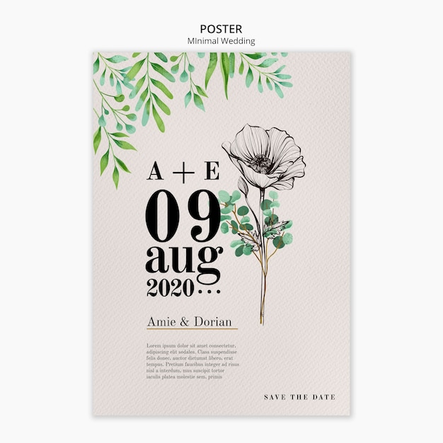 PSD gratuito plantilla de póster de boda mínima