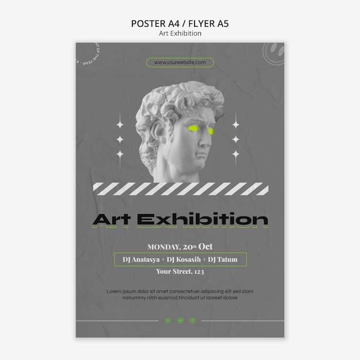 PSD gratuito plantilla de póster de busto de exposición de arte