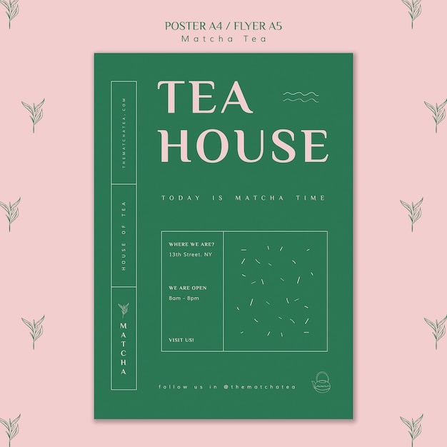 Plantilla de póster de casa de té matcha