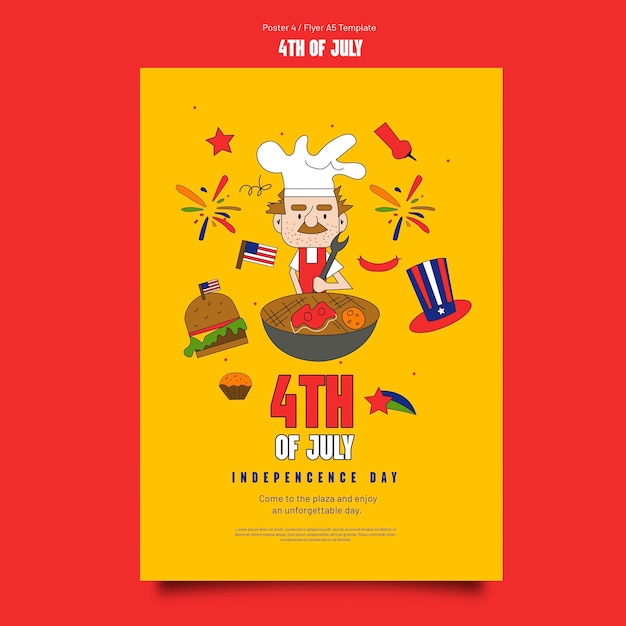 PSD gratuito plantilla de póster de celebración del 4 de julio.