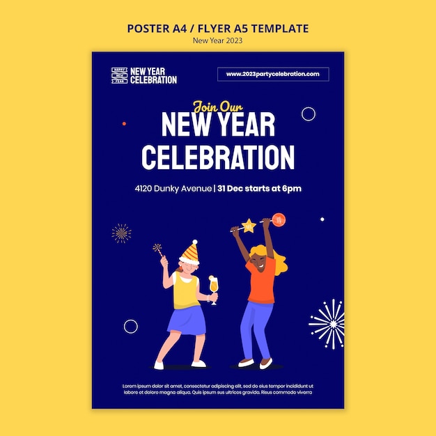 PSD gratuito plantilla de póster de celebración de año nuevo 2023