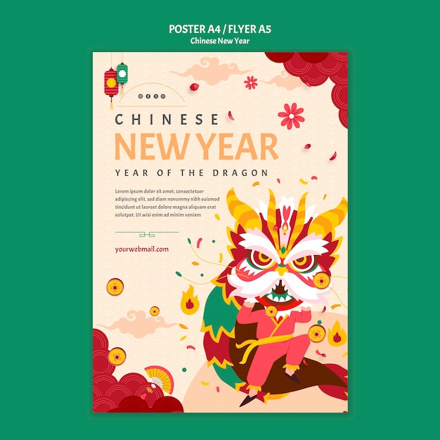 PSD gratuito plantilla de póster de celebración del año nuevo chino