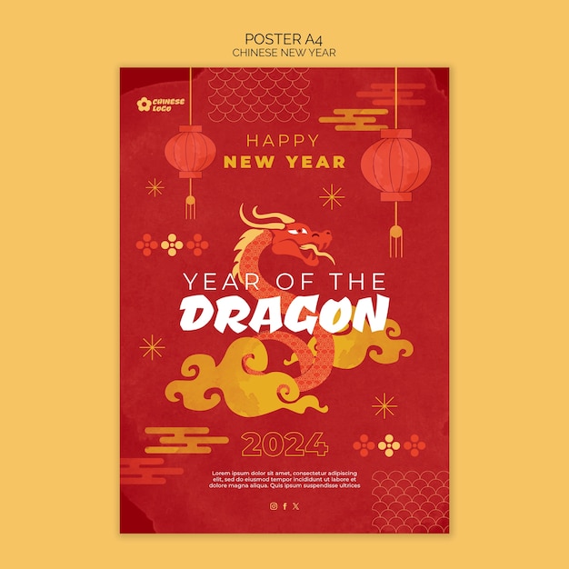 PSD gratuito plantilla de póster de celebración del año nuevo chino