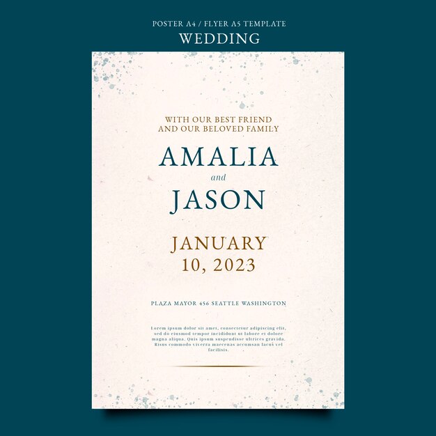 Plantilla de póster de celebración de boda en acuarela