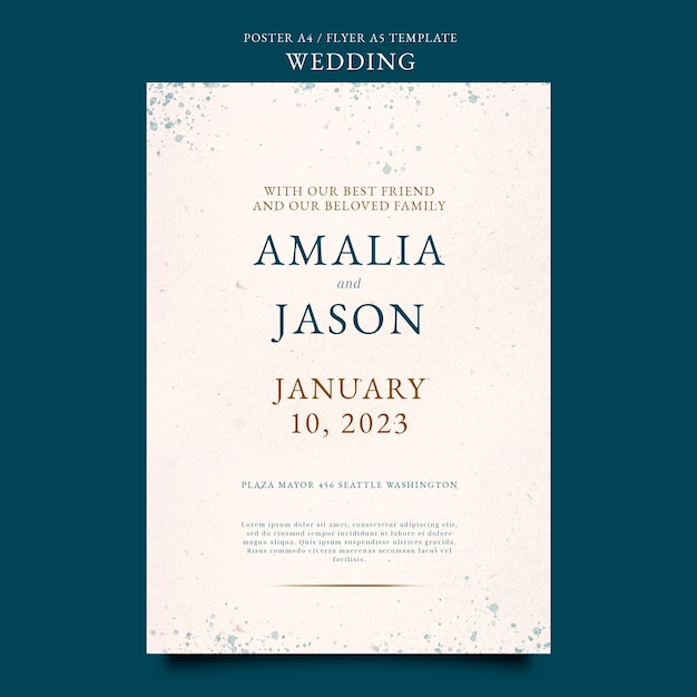 Plantilla de póster de celebración de boda en acuarela