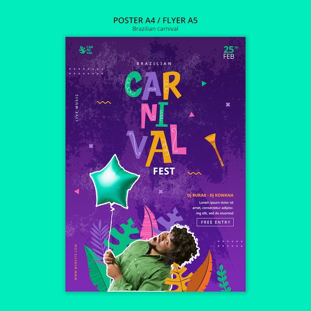 PSD gratuito plantilla de póster de celebración del carnaval brasileño