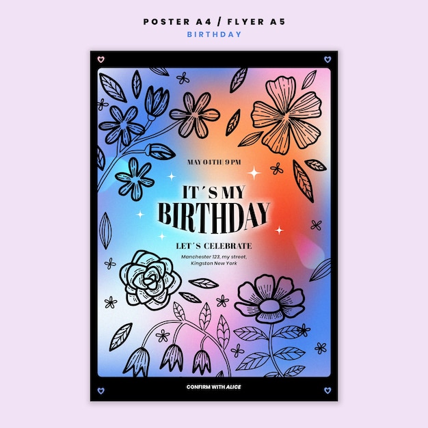 PSD gratuito plantilla de póster de celebración de cumpleaños degradado