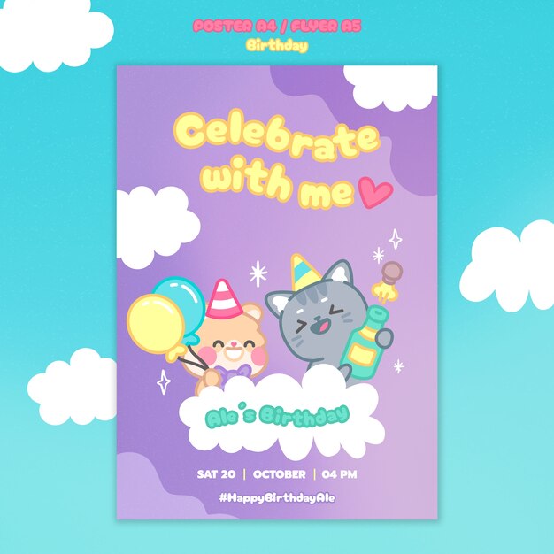 Plantilla de póster de celebración de cumpleaños dibujada a mano
