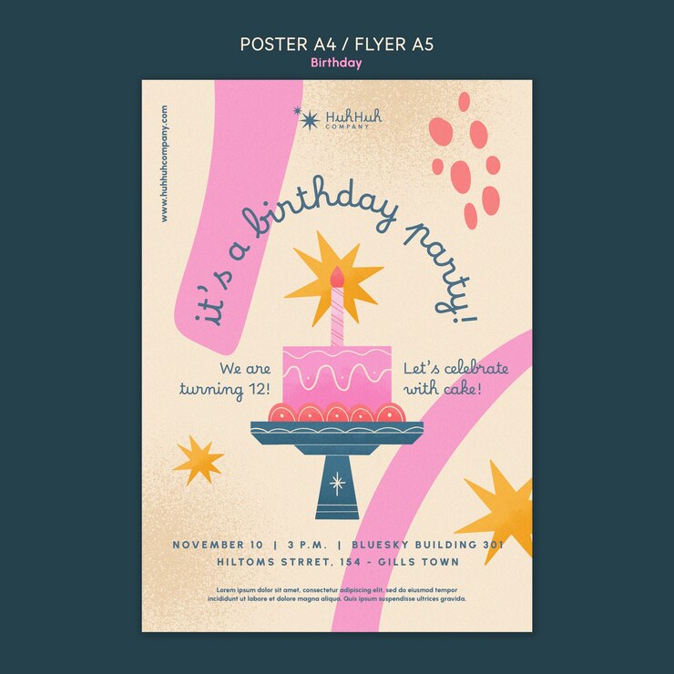 PSD gratuito plantilla de póster de celebración de cumpleaños dibujada a mano