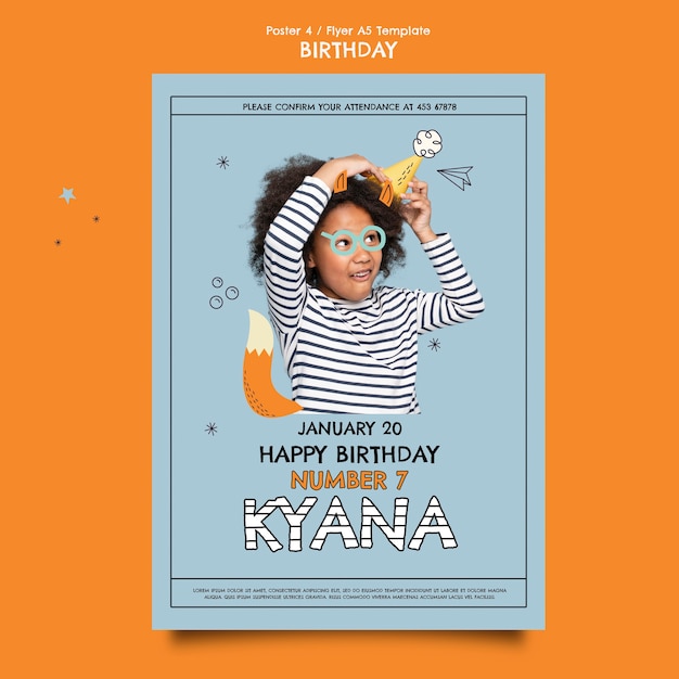 PSD gratuito plantilla de póster de celebración de cumpleaños de diseño plano