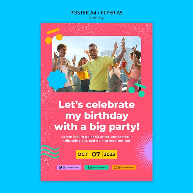 PSD gratuito plantilla de póster de celebración de cumpleaños de diseño plano