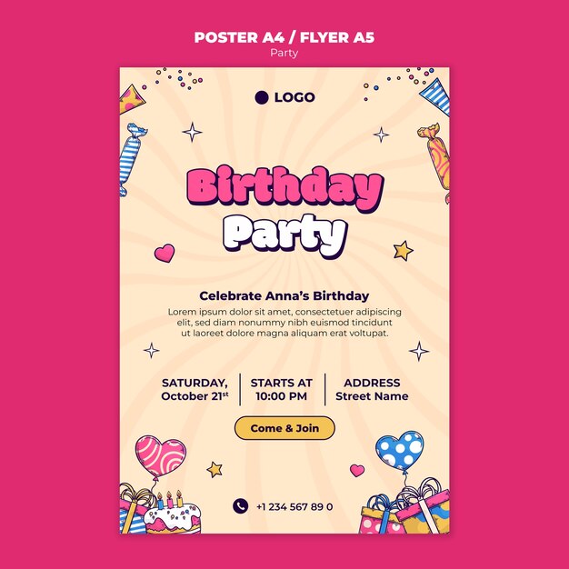 plantilla de póster de celebración de cumpleaños