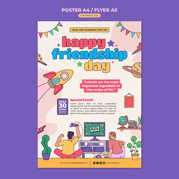 PSD gratuito plantilla de póster de celebración del día de la amistad