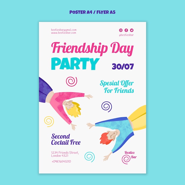 PSD gratuito plantilla de póster de celebración del día de la amistad