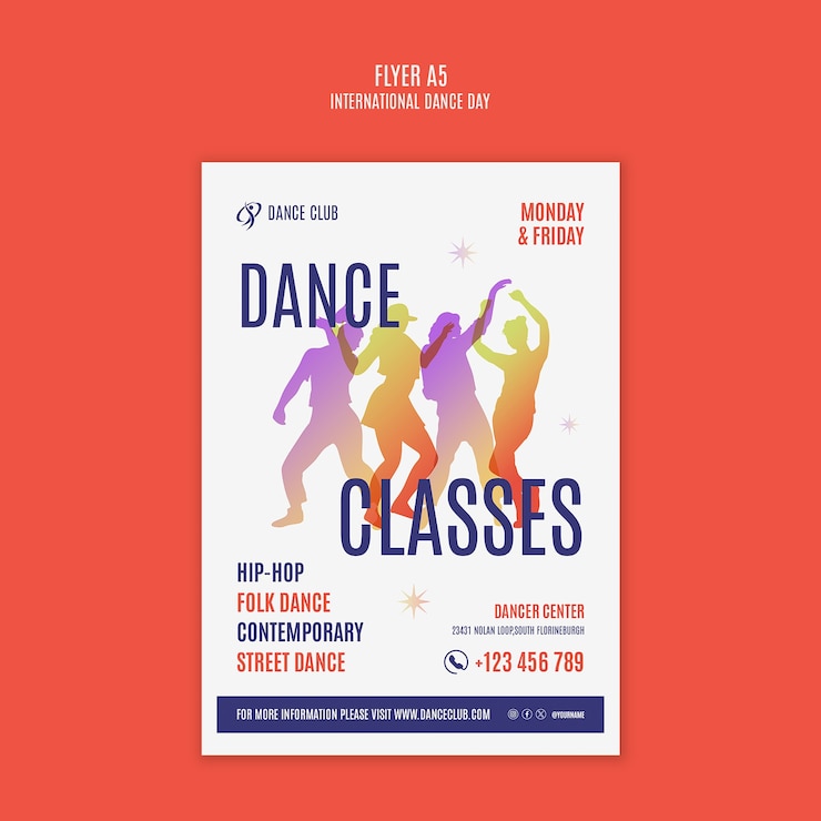 PSD gratuito plantilla de póster para la celebración del día internacional de la danza