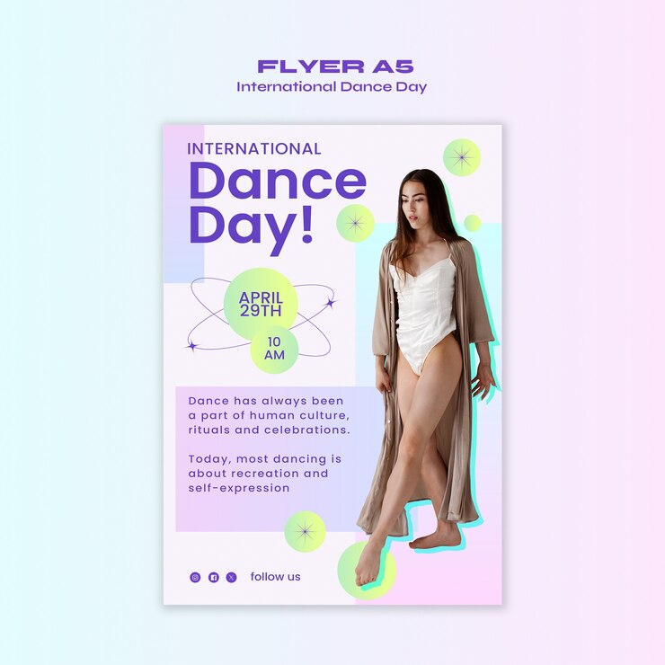 PSD gratuito plantilla de póster para la celebración del día internacional de la danza