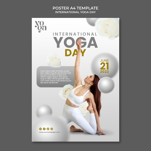 Plantilla de póster de celebración del día internacional del yoga