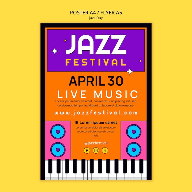 PSD gratuito plantilla de póster para la celebración del día del jazz.