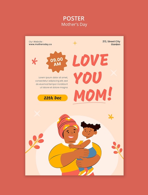 PSD gratuito plantilla de póster para la celebración del día de la madre