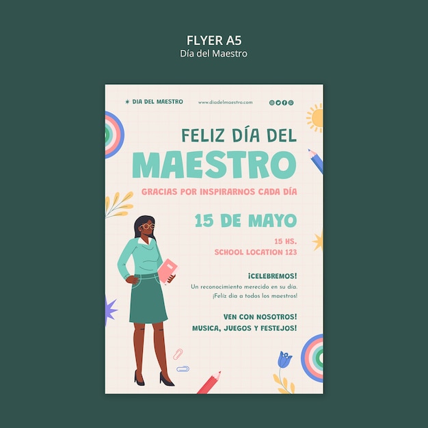 PSD gratuito plantilla de póster de la celebración del día del maestro