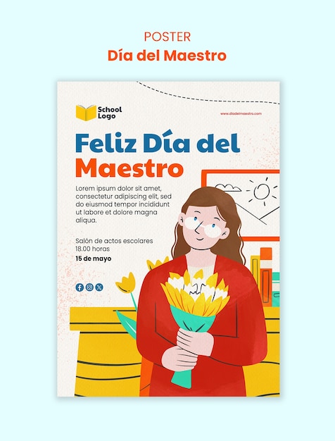 PSD gratuito plantilla de póster de la celebración del día del maestro