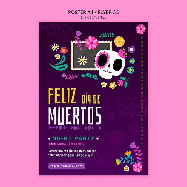 PSD gratuito plantilla de póster de celebración del día de los muertos