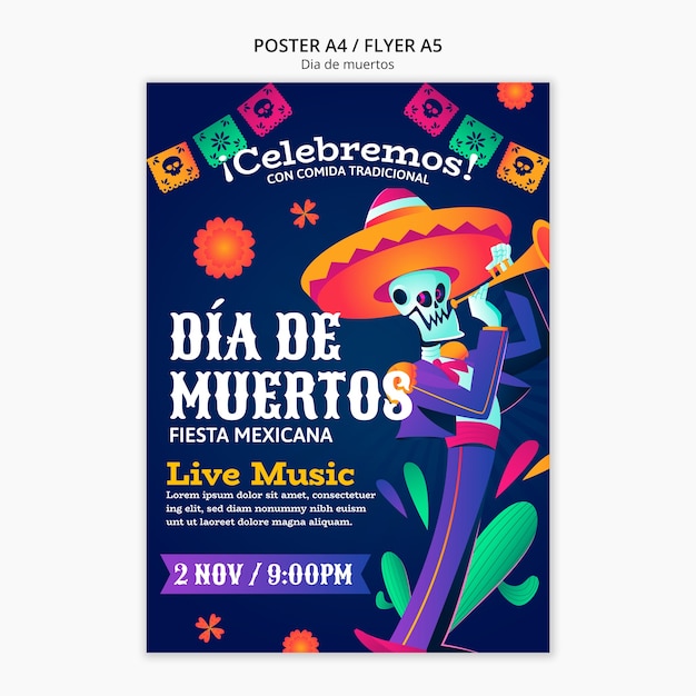 Plantilla de póster de celebración del día de los muertos