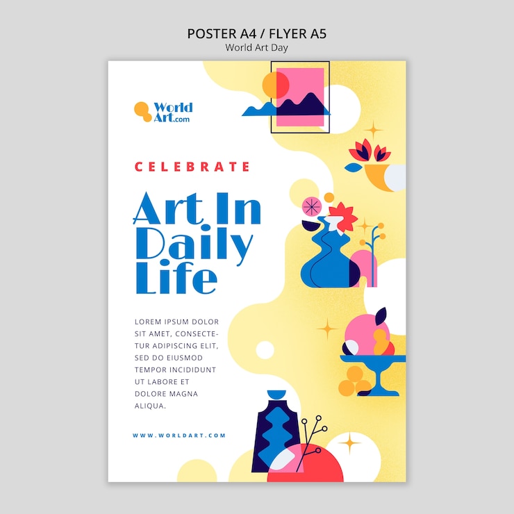 PSD gratuito plantilla de póster de celebración del día mundial del arte