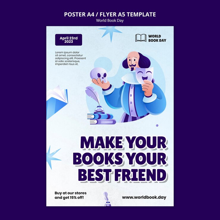 PSD gratuito plantilla de póster de celebración del día mundial del libro