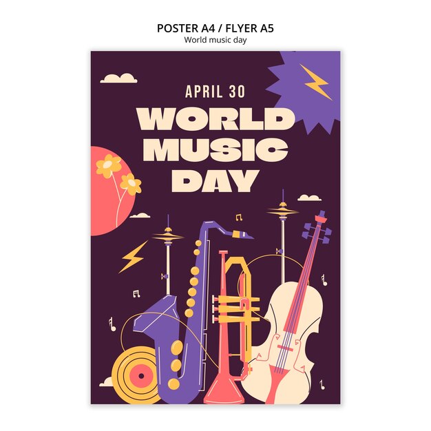 Plantilla de póster de celebración del día mundial de la música